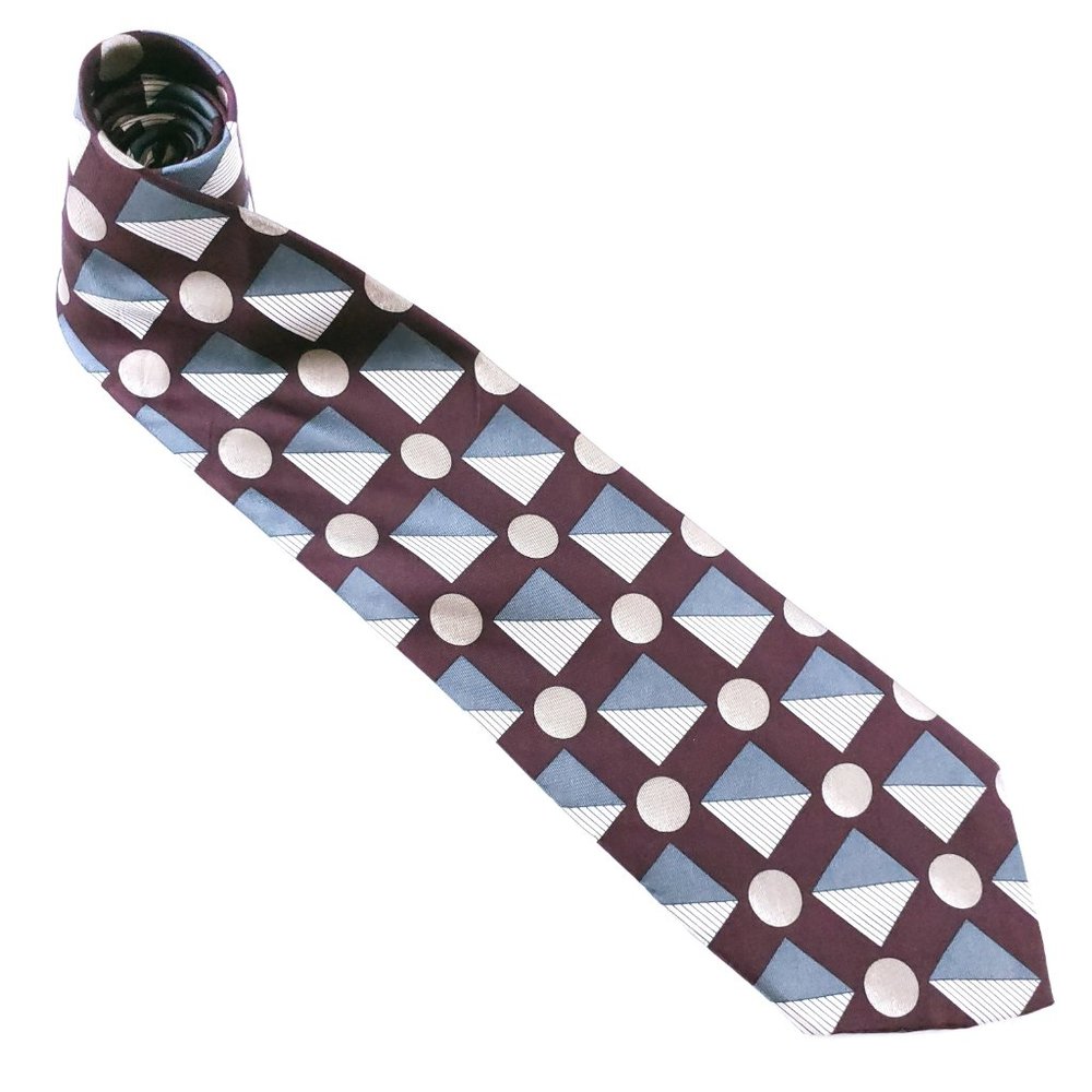 Irvine Park Men Necktie 100% Silk Red Brown Gray Geometric 56x3.75 - NWOT